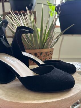 OP Black Suede Ankle Strap Block Heels